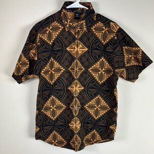Tano Black and Gold Polonysian Casual Button Down Shirt‎ Mens Size Small